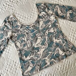 Anthropologie Postmark Forest Fete Shirt Horse All Over Print Large 100% Cotton